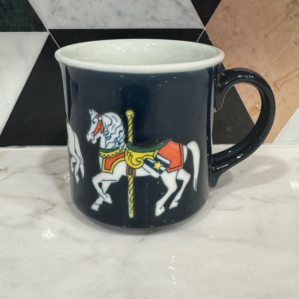 Vintage Carousel Horse Blue Ceramic Mug